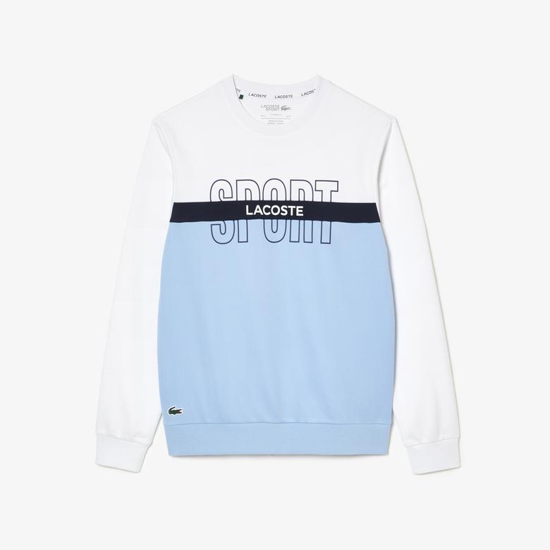 Lacoste SPORT Erkek Classic Fit Bisiklet Yaka Baskılı Beyaz Sweatshirt