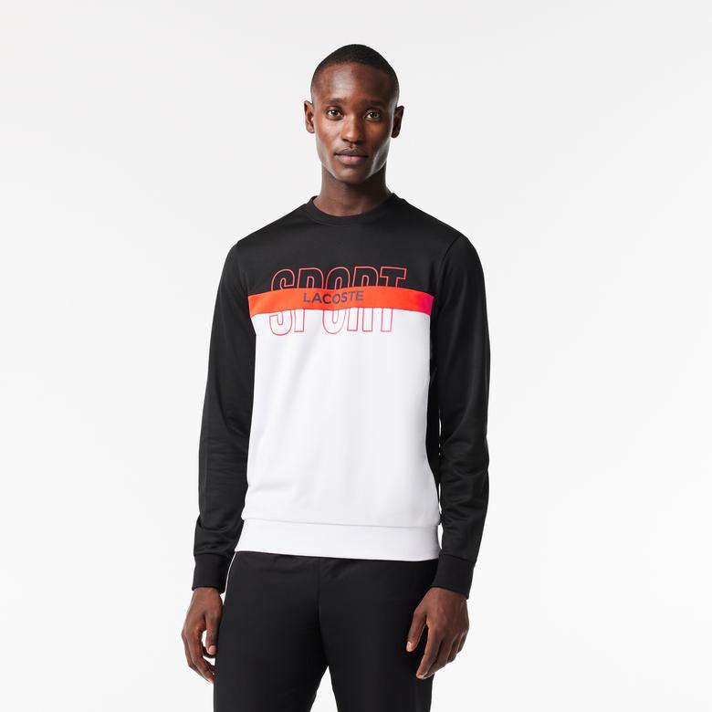 Lacoste SPORT Erkek Classic Fit Bisiklet Yaka Baskılı Siyah Sweatshirt