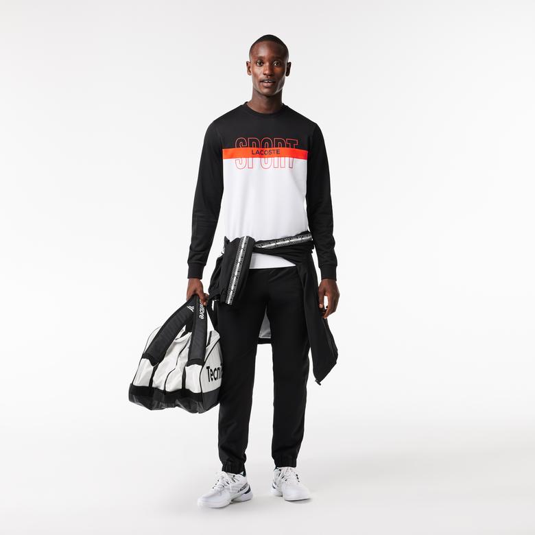 Lacoste SPORT Erkek Classic Fit Bisiklet Yaka Baskılı Siyah Sweatshirt