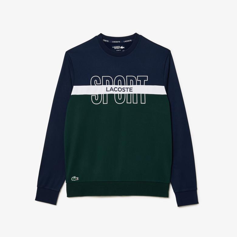 Lacoste SPORT Erkek Classic Fit Bisiklet Yaka Baskılı Lacivert Sweatshirt