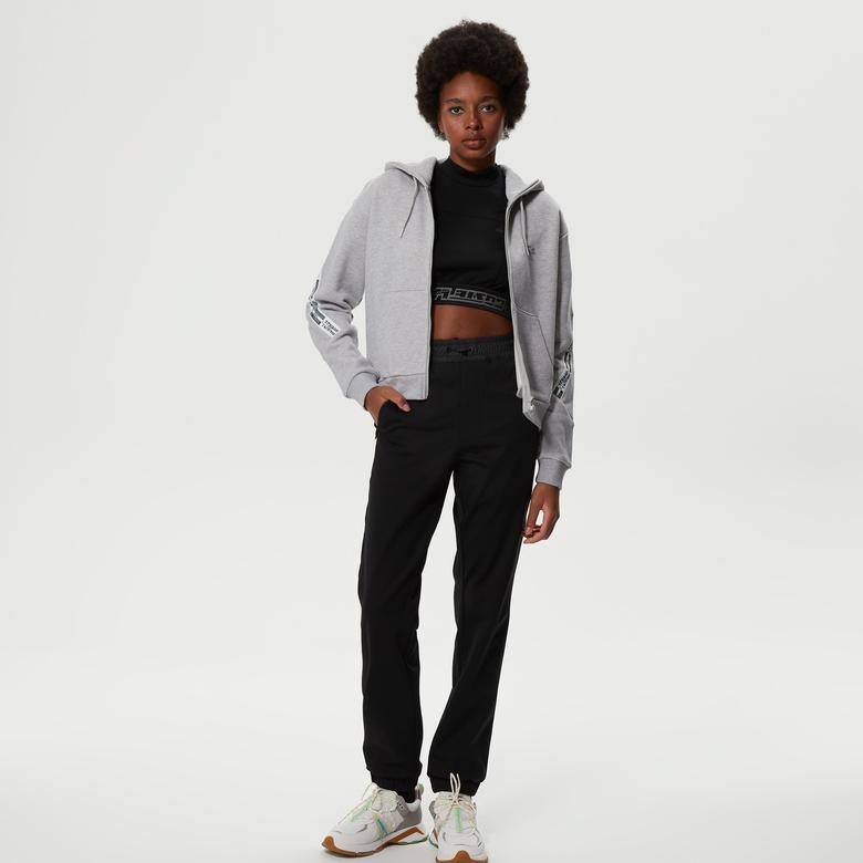 Lacoste Kadın Crop Fit Kapüşonlu Baskılı Gri Sweatshirt