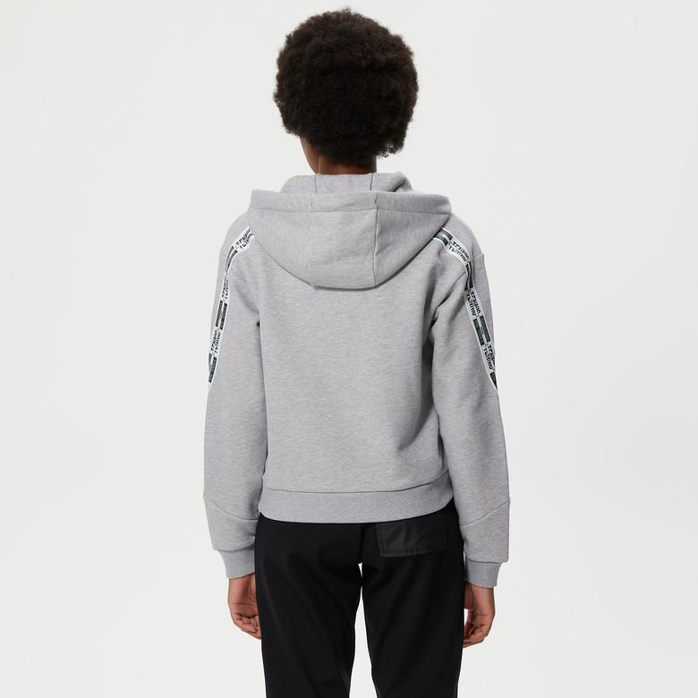 Lacoste Kadın Crop Fit Kapüşonlu Baskılı Gri Sweatshirt
