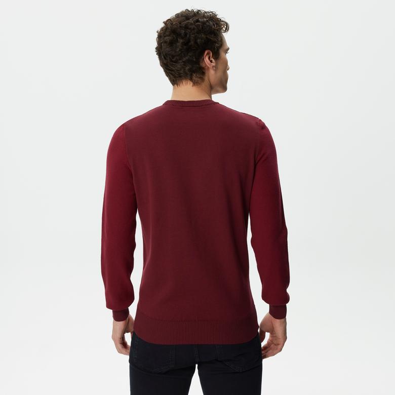 Lacoste Erkek Regular Fit Uzun Kollu Bisiklet Yaka Renk Bloklu Bordo Triko
