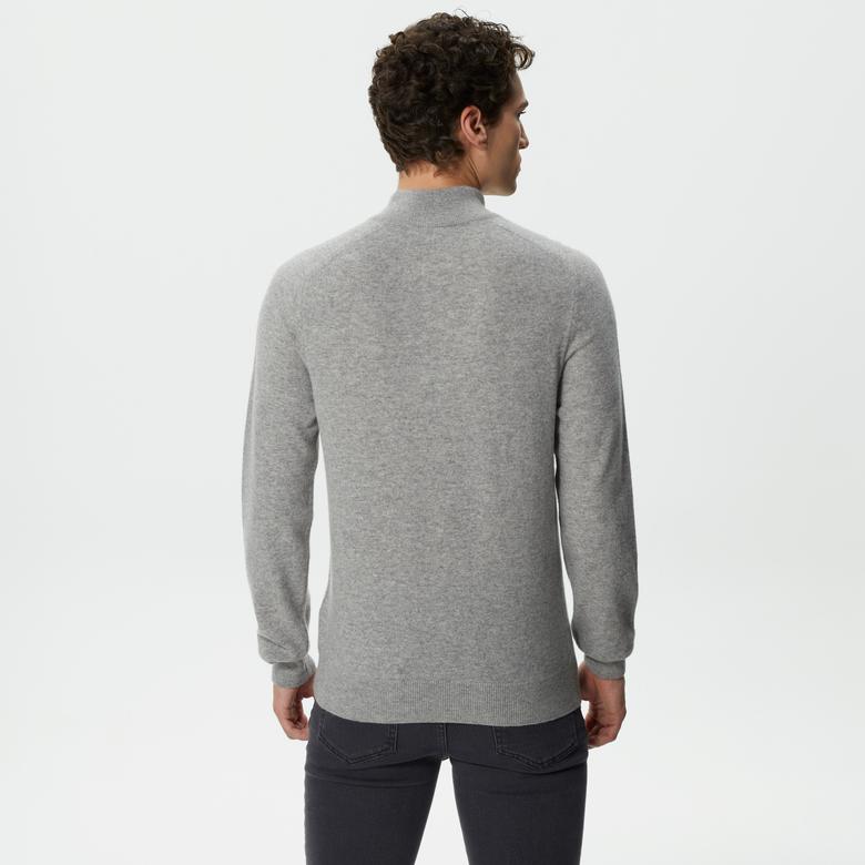 Lacoste Erkek Regular Fit Uzun Kollu Dik Yaka Renk Bloklu Gri Triko