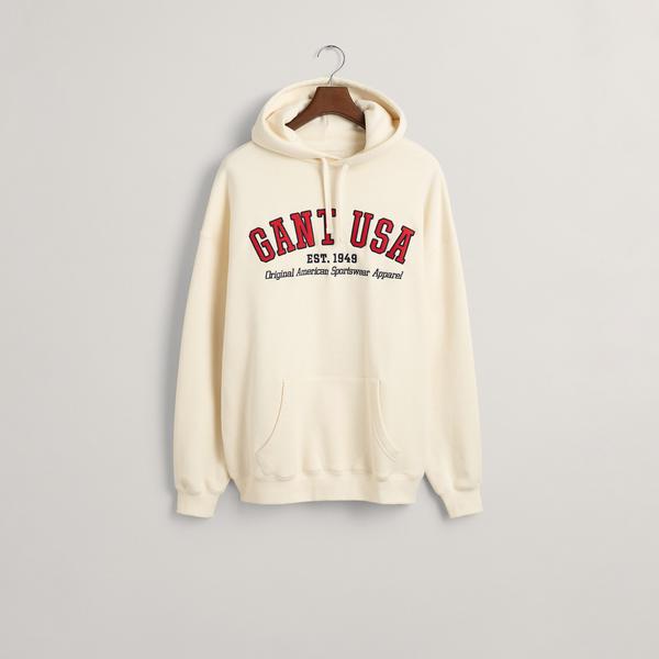 GANT Erkek Krem Relaxed Fit Kapüşonlu Logolu Sweatshirt