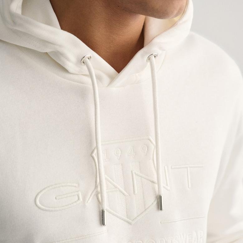 Gant Erkek Bej Regular Fit Kapüşonlu Logolu Sweatshirt