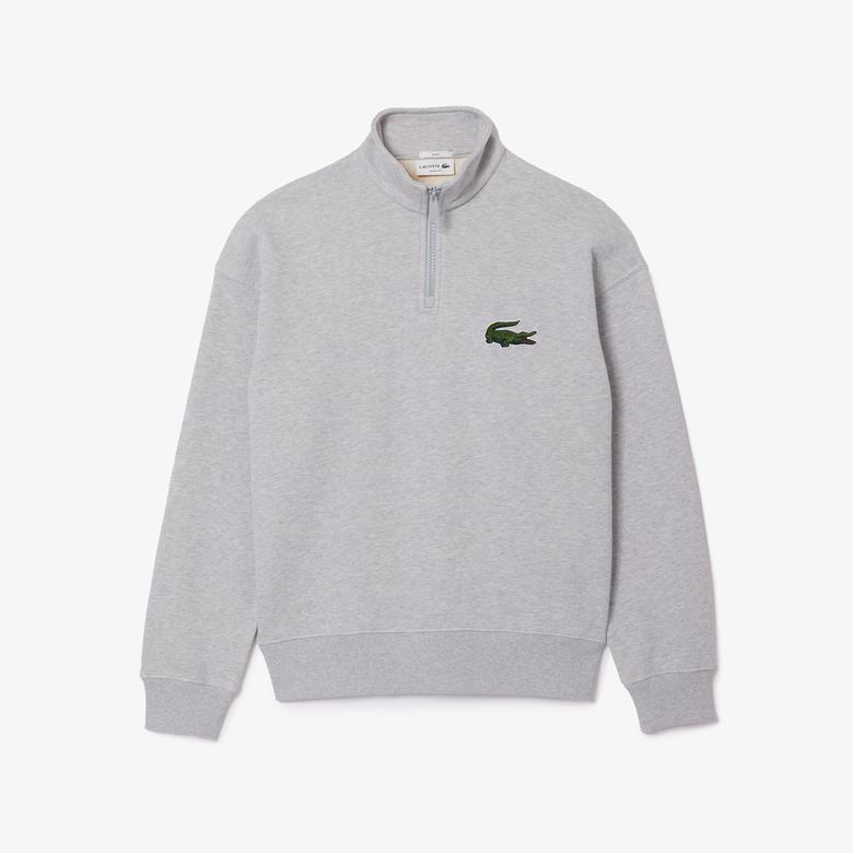 Lacoste Unisex Loose Fit Yarım Fermuarlı Gri Sweatshirt