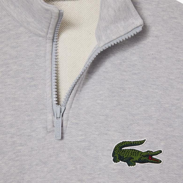 Lacoste Unisex Loose Fit Yarım Fermuarlı Gri Sweatshirt