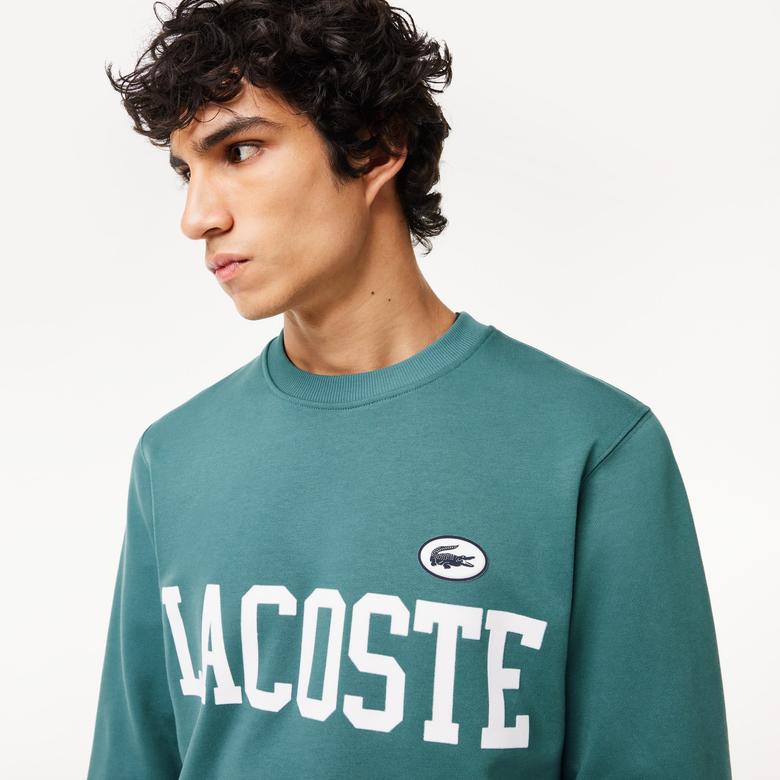Lacoste Erkek Classic Fit Bisiklet Yaka Baskılı Mavi Sweatshirt
