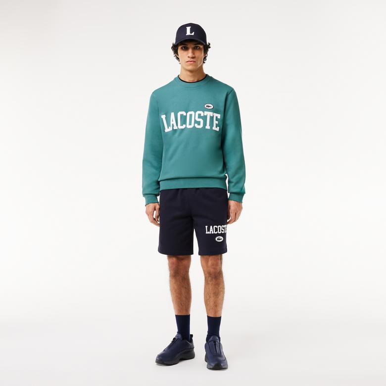 Lacoste Erkek Classic Fit Bisiklet Yaka Baskılı Mavi Sweatshirt