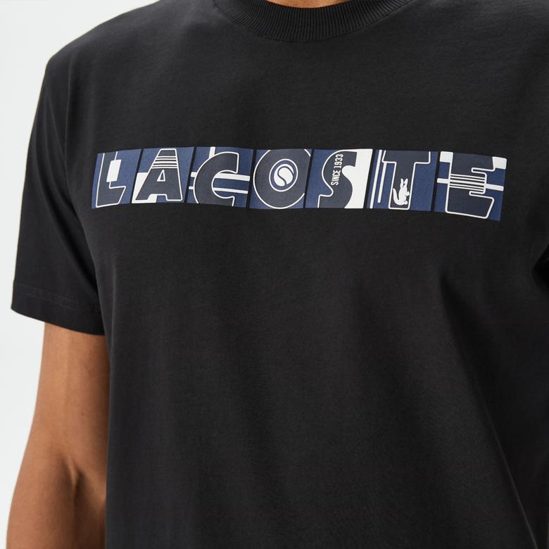 Lacoste Erkek Relaxed Fit Bisiklet Yaka Baskılı Siyah T-Shirt