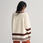 GANT Kadın Bej Oversize Fit Düğmeli Yaka Çizgili Hırka