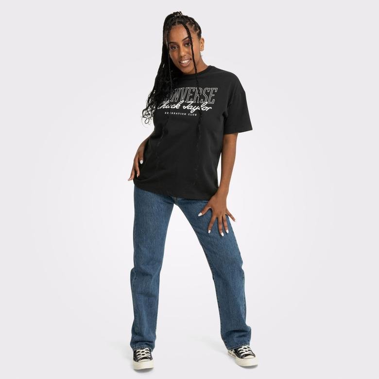 Converse Oversized Retro Chuck Taylor Graphic Kadın Siyah T-Shirt