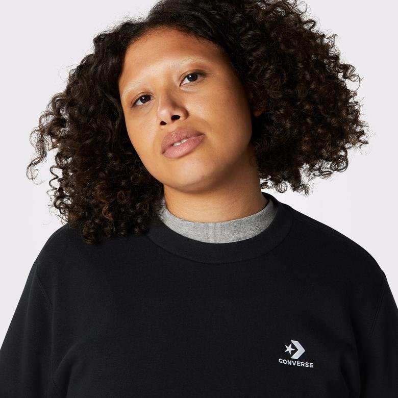 Converse Go-To Embroidered Star Chevron Standard Fit Fleece Crew Unisex Siyah Sweatshirt