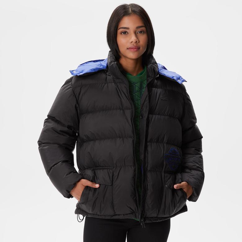 Lacoste Kadın Kapüşonlu Kapitone Siyah Mont