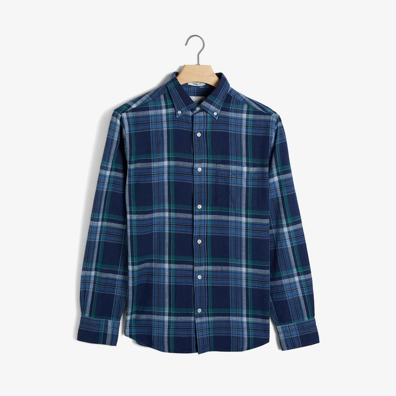 GANT Erkek Lacivert Regular Fit Düğmeli Yaka Kareli Gömlek