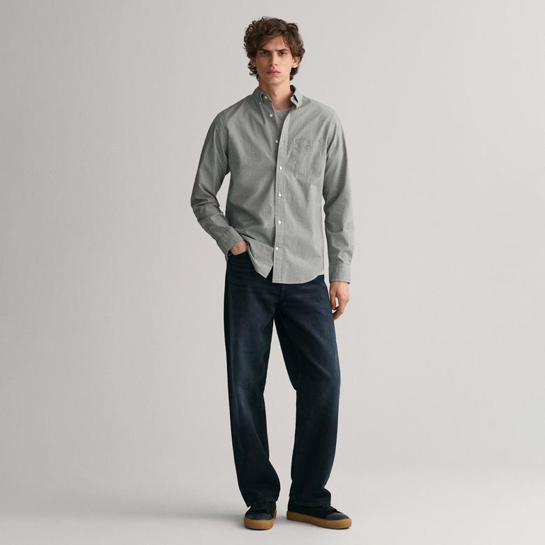 GANT Erkek Yeşil Regular Fit Düğmeli Yaka Kareli Gömlek