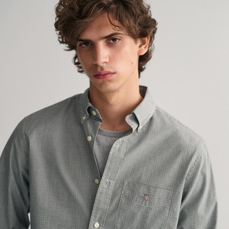 GANT Erkek Yeşil Regular Fit Düğmeli Yaka Kareli Gömlek