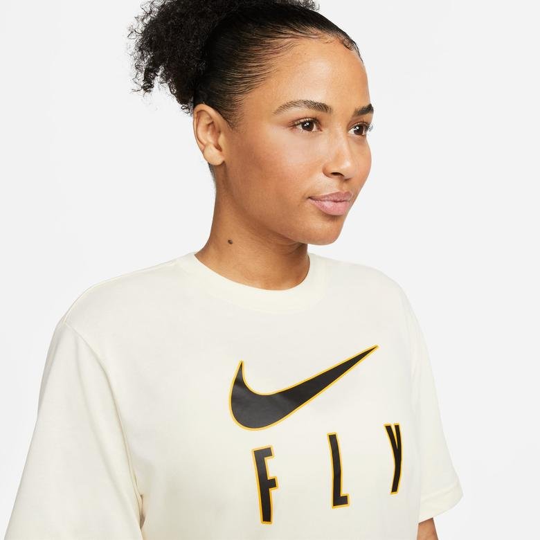 Nike Dri-Fit Swoosh Fly Boxy Kadın Krem T-Shirt