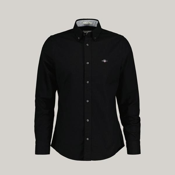 GANT Erkek Siyah Slim Fit Düğmeli Yaka Logolu Gömlek
