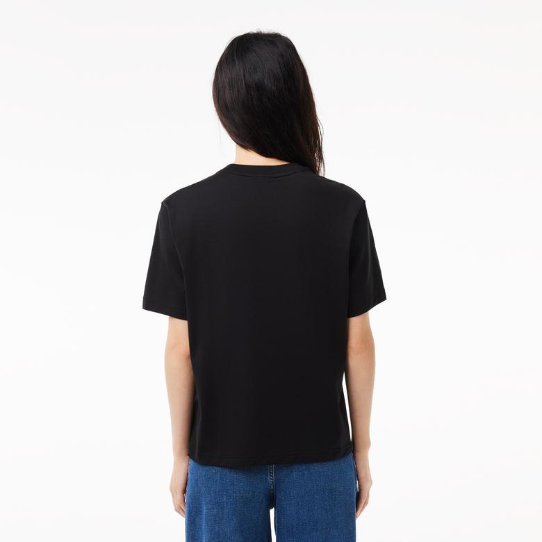 Lacoste Kadın Relaxed Fit Bisiklet Yaka Siyah T-Shirt