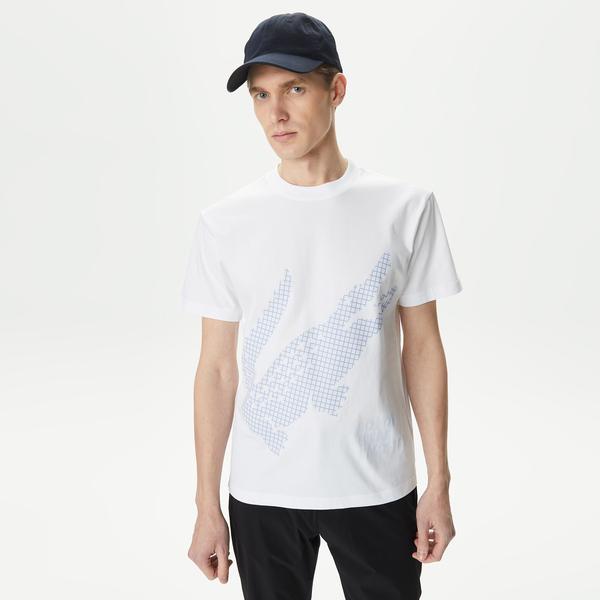 Lacoste Erkek Regular Fit Bisiklet Yaka Baskılı Beyaz T-Shirt