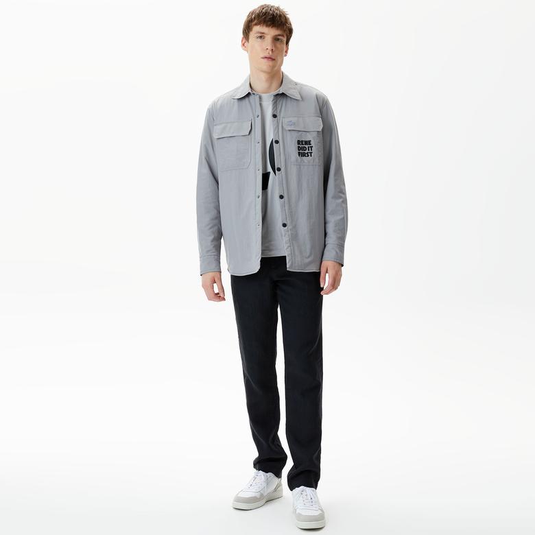 Lacoste Erkek Regular Fit Baskılı Gri Gömlek