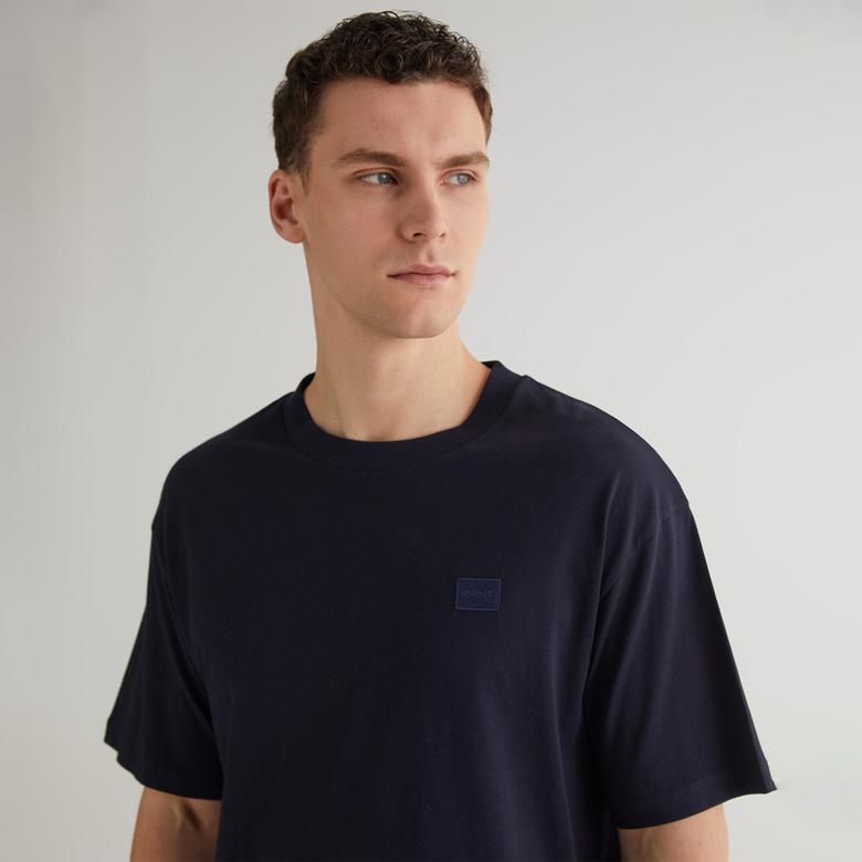 GANT Erkek Lacivert Relaxed Fit Bisiklet Yaka Logolu T-shirt
