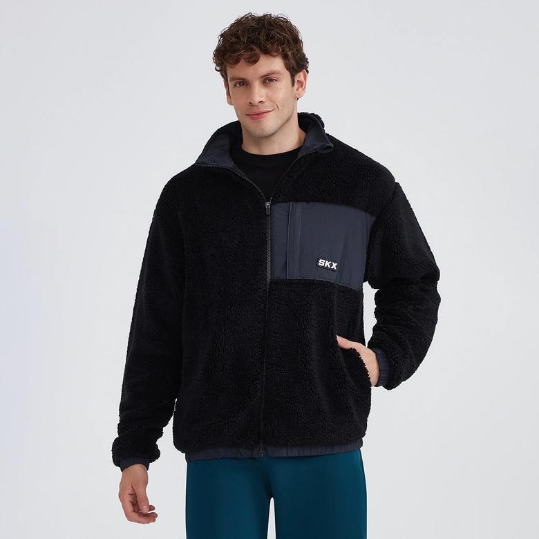 Skechers Outdoor Fleece Full Zip Sherpa Erkek Siyah Polar Mont