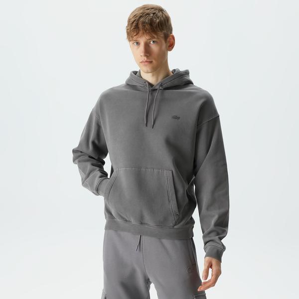 Lacoste Neo Heritage Unisex Loose Fit Kapüşonlu Gri Sweatshirt