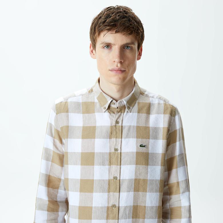 Lacoste Erkek Regular Fit Ekose Beyaz Gömlek