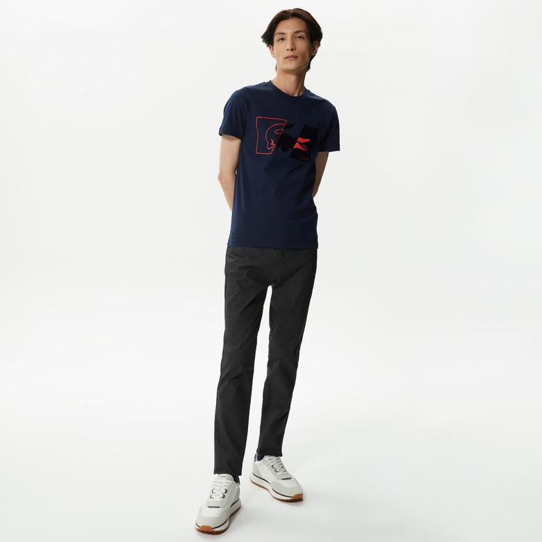Lacoste Erkek Slim Fit Bisiklet Yaka Baskılı Lacivert T-Shirt