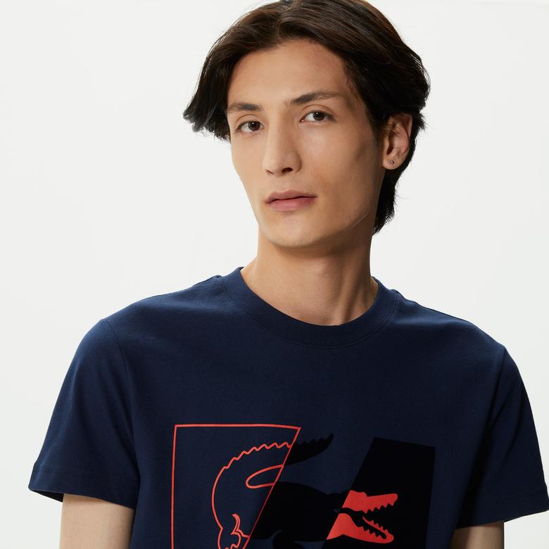 Lacoste Erkek Slim Fit Bisiklet Yaka Baskılı Lacivert T-Shirt