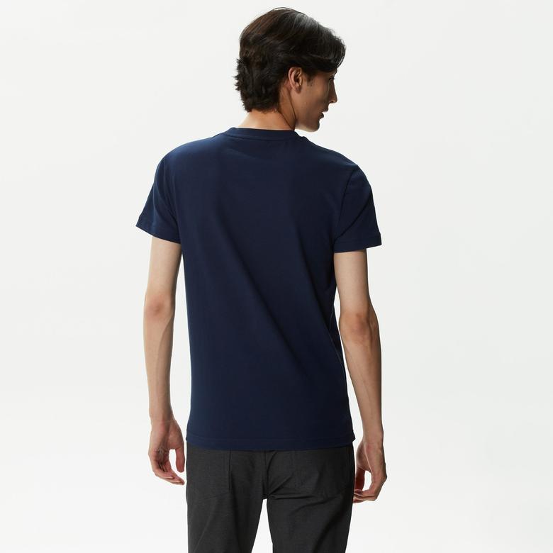 Lacoste Erkek Slim Fit Bisiklet Yaka Baskılı Lacivert T-Shirt