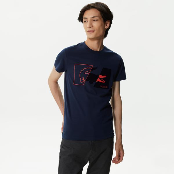 Lacoste Erkek Slim Fit Bisiklet Yaka Baskılı Lacivert T-Shirt