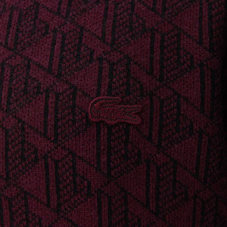Lacoste Erkek Boğazlı Yaka Bordo Triko