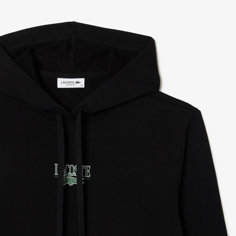 Lacoste Kadın Kapüşonlu Baskılı Siyah Sweatshirt