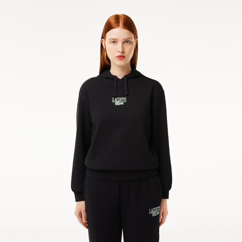 Lacoste Kadın Kapüşonlu Baskılı Siyah Sweatshirt