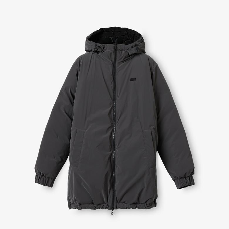Lacoste Kadın Kapüşonlu Çift Taraflı Siyah Şişme Mont