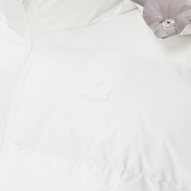 Lacoste Kadın Kapüşonlu Kapitone Beyaz Mont