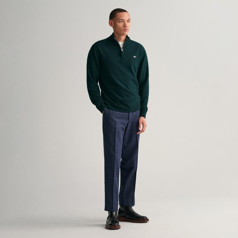 GANT Erkek Yeşil Regular Fit Yarım Fermuarlı Yün Kazak