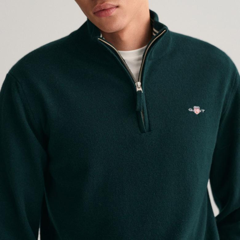 GANT Erkek Yeşil Regular Fit Yarım Fermuarlı Yün Kazak