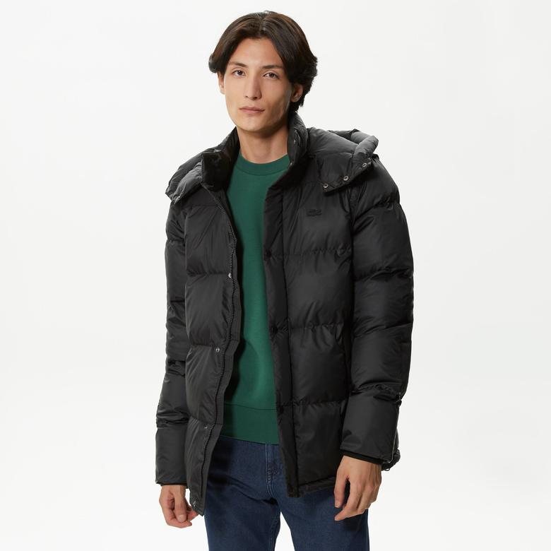 Lacoste Erkek Kapüşonlu Kapitone Siyah Mont