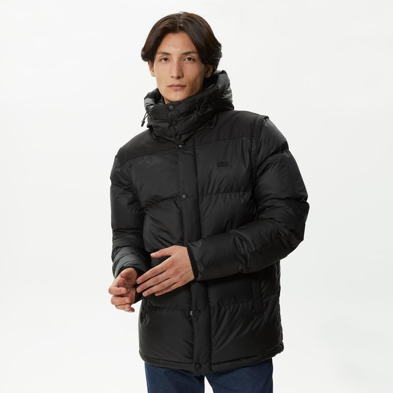Lacoste Erkek Kapüşonlu Kapitone Siyah Mont