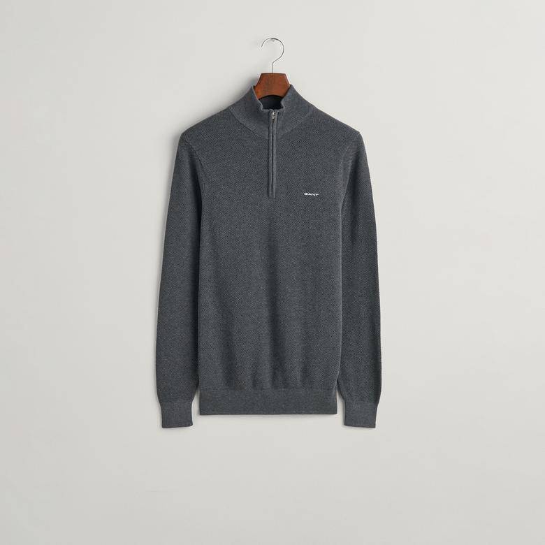 GANT Erkek Gri Regular Fit Yarım Fermuarlı Kazak