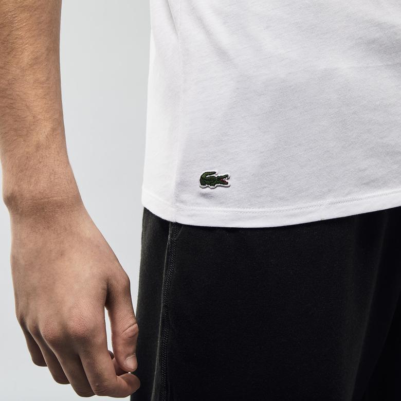 Lacoste Erkek Slim Fit V Yaka 3'lü Beyaz Atlet