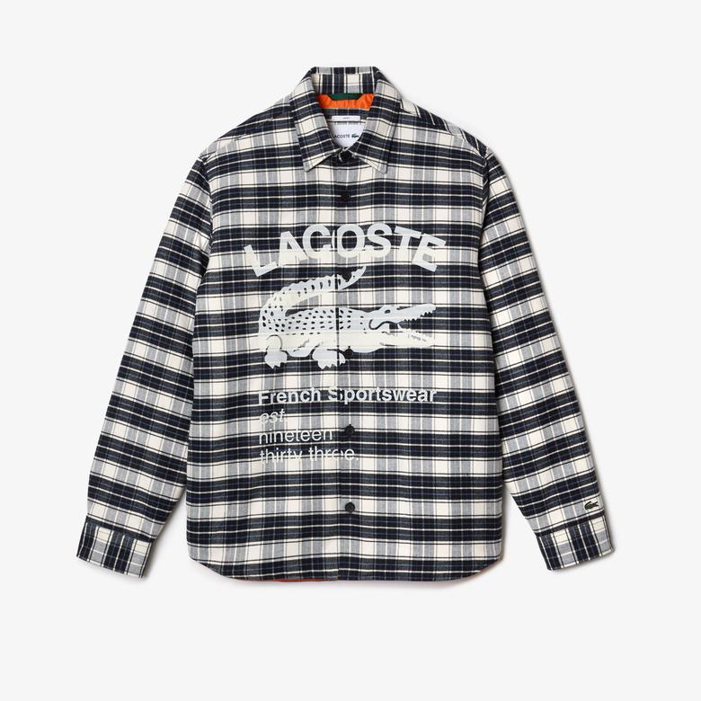 Lacoste Unisex Oversize Ekose Siyah Gömlek