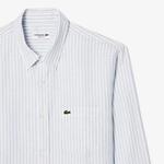 Lacoste Erkek Regular Fit Düğmeli Yaka Çizgili Keten Açık Mavi Gömlek