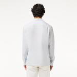 Lacoste Erkek Regular Fit Düğmeli Yaka Çizgili Keten Açık Mavi Gömlek