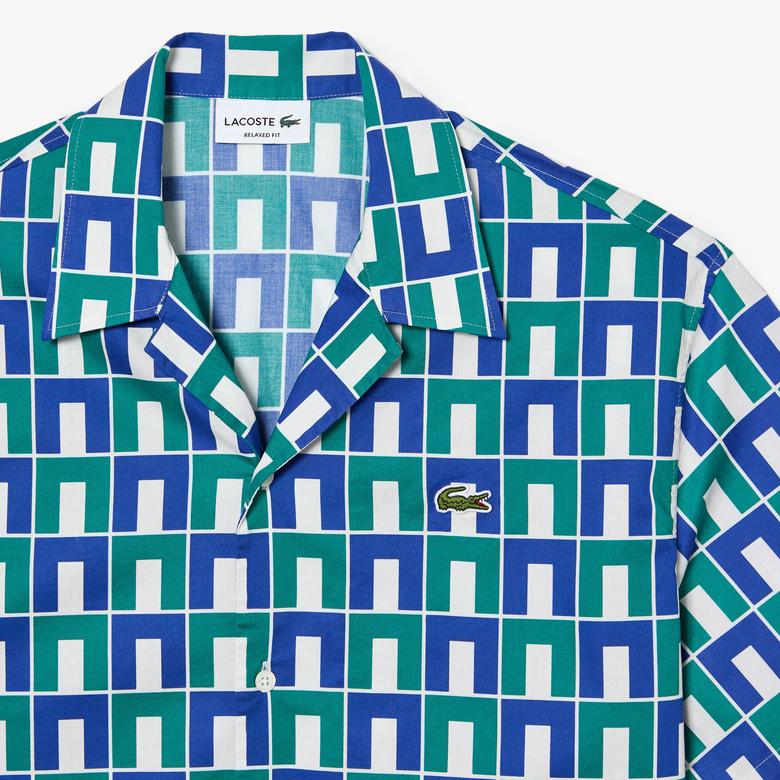 Lacoste Erkek Relaxed Fit Kısa Kollu Monogram Yeşil Gömlek